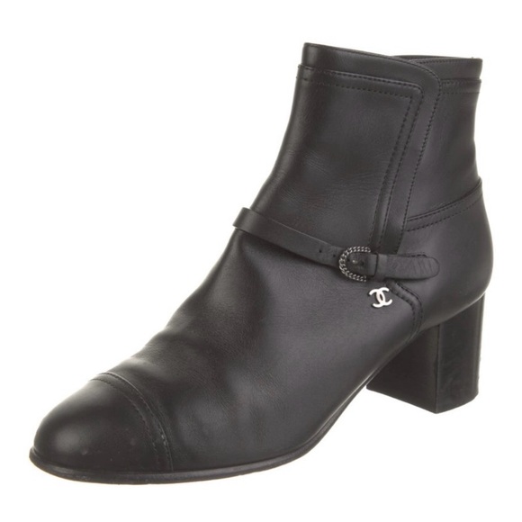 CHANEL Black Leather Ankle Booties